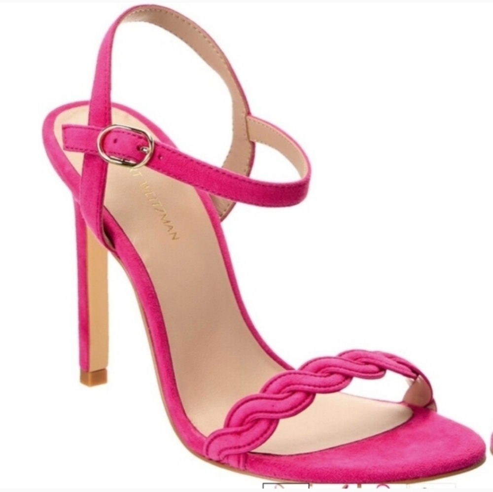 Stuart Weitzman Dancer Twistie 100 Pink Suede Sandals